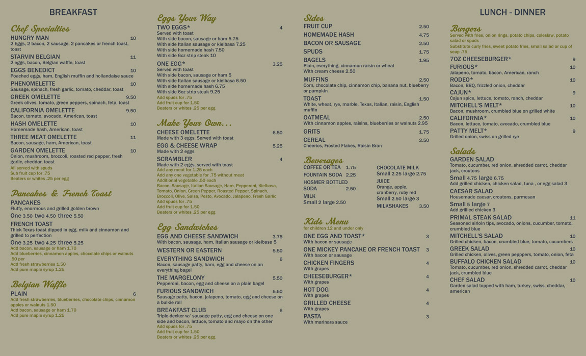 Mitchells Restaurant in Vernon - Breakfast, Lunch and Dinner Menu