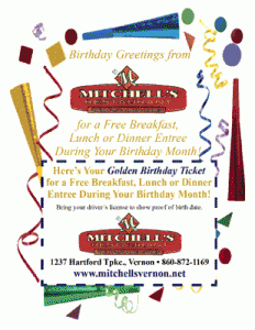 Golden Birthday Ticket for Mitchell's Restaurant